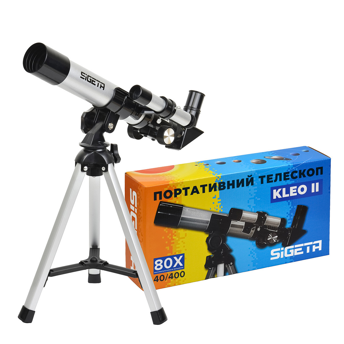 Дитячий телескоп Sigeta Kleo II 40/400 AZ | Короткофокусний рефрактор початкового рівня для астрономічних спостережень