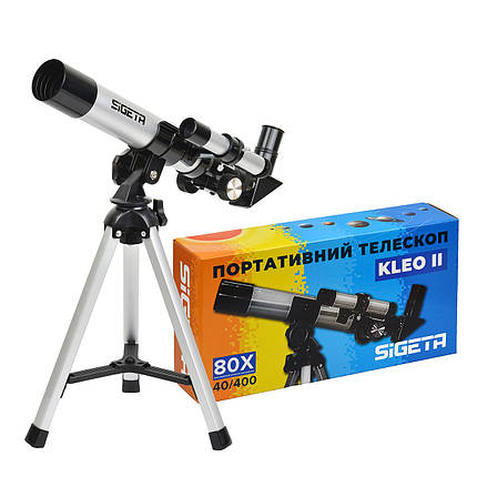 Дитячий телескоп Sigeta Kleo II 40/400 AZ | Короткофокусний рефрактор початкового рівня для астрономічних спостережень, фото 1