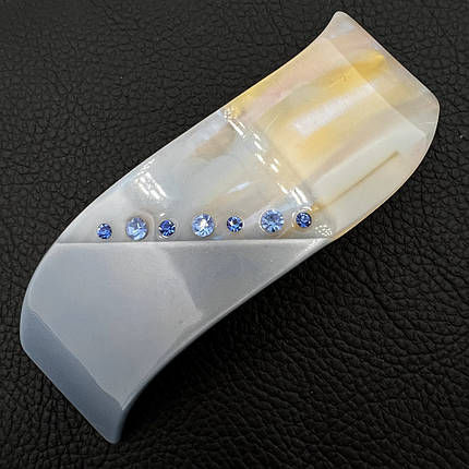 Заколка автомат для волос глянцевая голубого цвета с стразами и перламутром ширина 3 см длина 10 см, фото 1