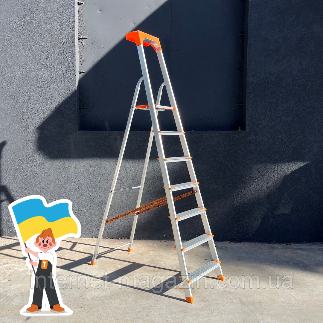 Драбина стрем'янка алюмінієва одностороння на 7 сходинок, фото 1