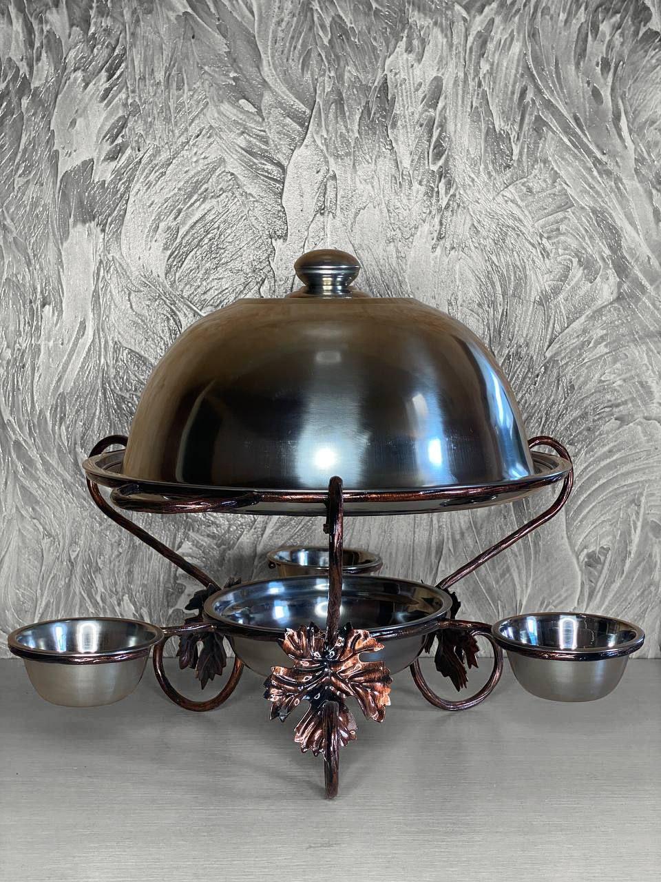 Садж кований "Лоза", марміт, блюдо для подавання шашлику 36 см із соусницями, фото 1