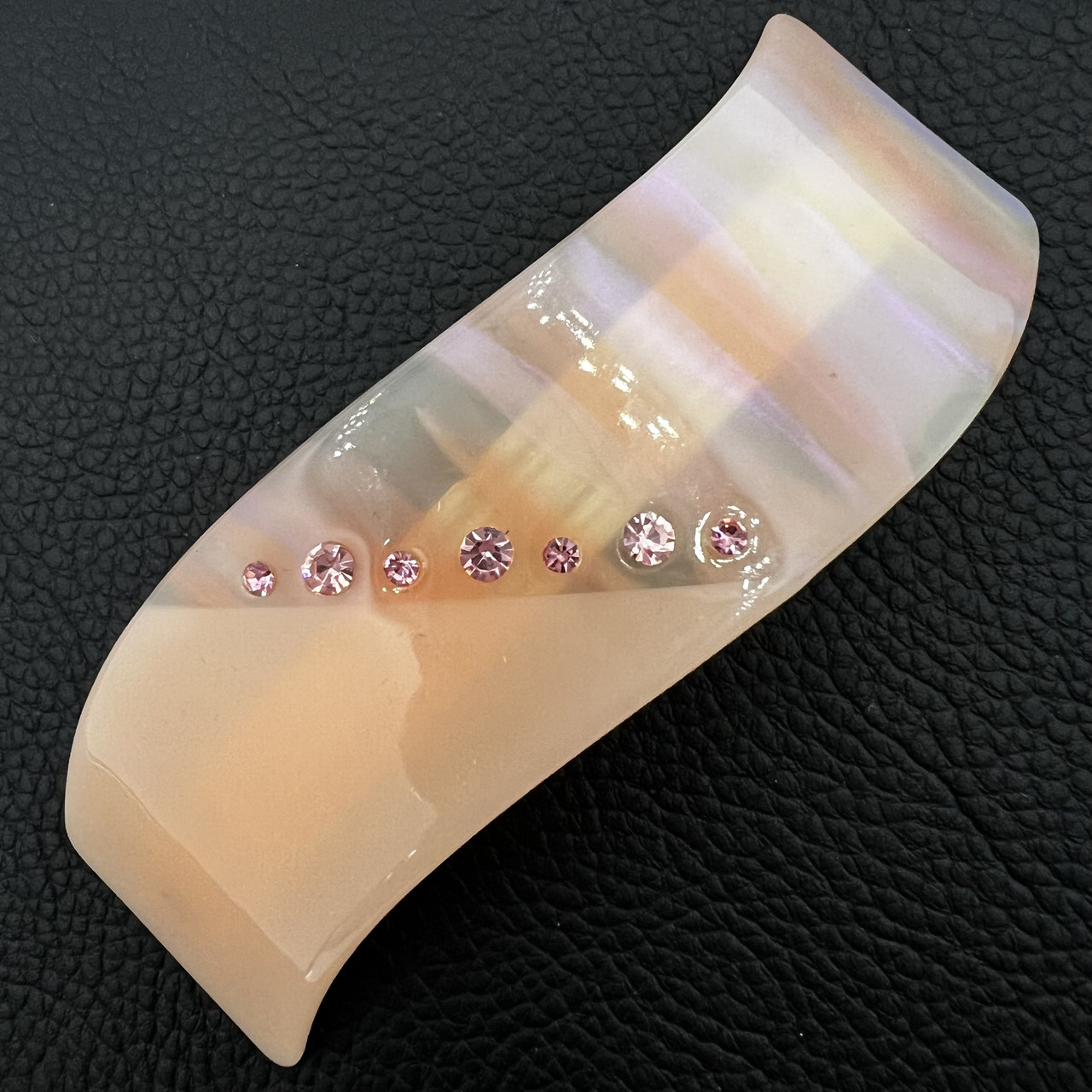 Заколка автомат для волос глянцевая розового цвета с стразами и перламутром ширина 3 см длина 10 см