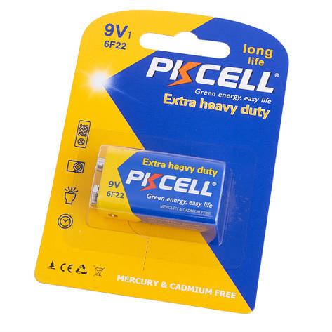 Батарейка "Крона" сольова 9V 1шт в блістері. PKCELL 6F22, фото 1