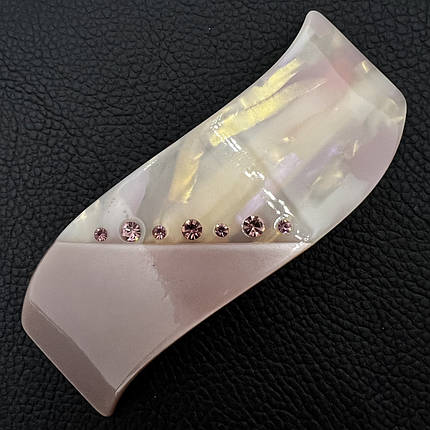 Заколка автомат для волос глянцевая лилового цвета с стразами и перламутром ширина 3 см длина 10 см, фото 1