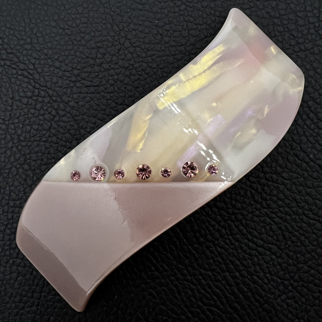 Заколка автомат для волос глянцевая лилового цвета с стразами и перламутром ширина 3 см длина 10 см