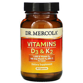 Вітаміни D3 і K2, 5000 МО, Vitamins D3 & K2, Dr. Mercola, 90 капсул