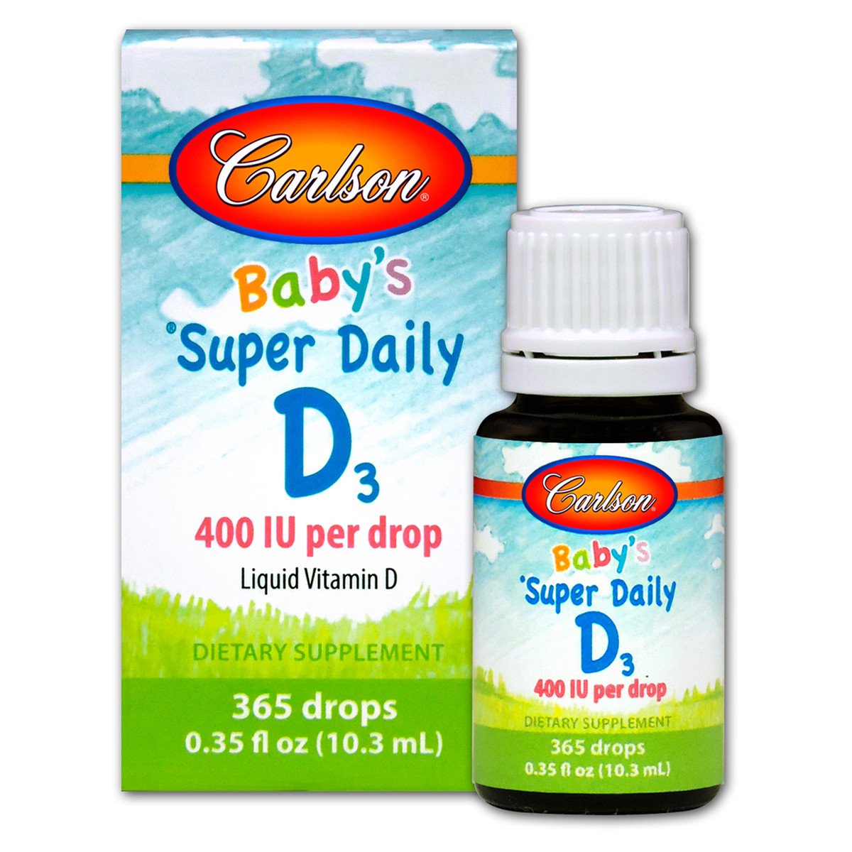 Вітамін D3 для Малюків у Краплях, 400 МО, Baby's Super Daily D3, Carlson, 10,3 мл, фото 1