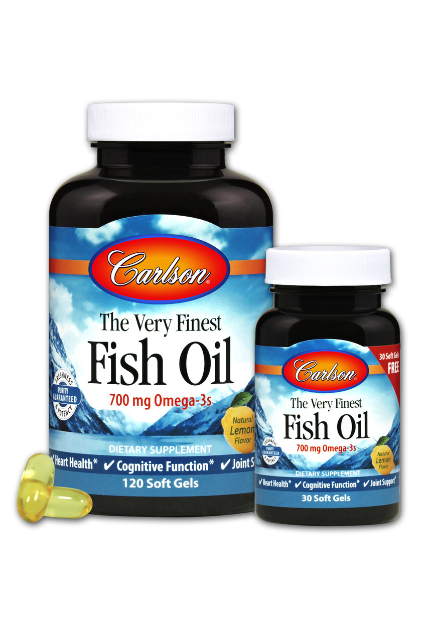 Риб'ячий Жир, Смак Лимону, The Very Finest, Carlson, 120+30 желатинових капсул, фото 1