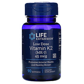 Вітамін К2 (МК-7) 45 мкг, Low Dose Vitamin K2 (MK-7), Life Extension, 90 желатинових капсул