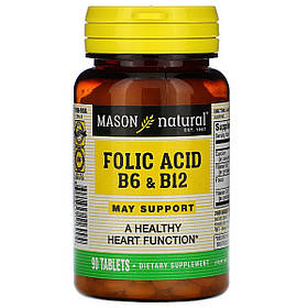 Фолієва кислота B6 і B12, Folic Acid B6 & B12, Mason Natural, 90 таблеток