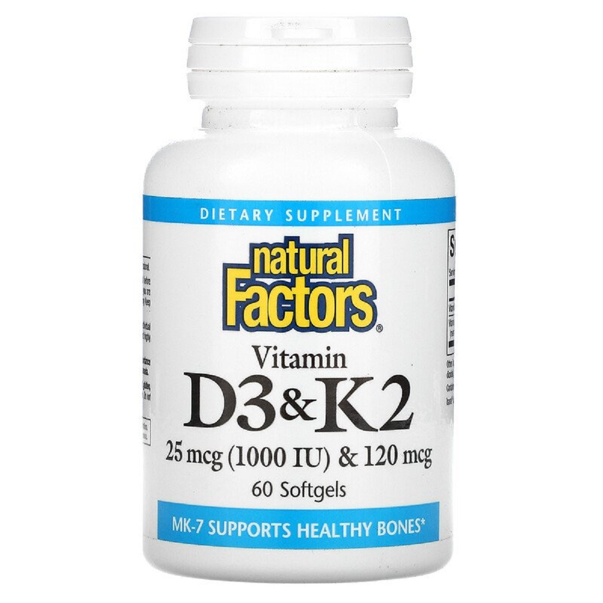 Вітамін D3 і К2, Vitamin D3 & K2, Natural Factors, 60 Гелевих Капсул, фото 1