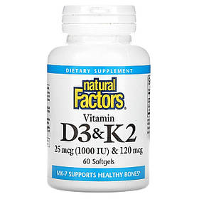 Вітамін D3 і К2, Vitamin D3 & K2, Natural Factors, 60 Гелевих Капсул