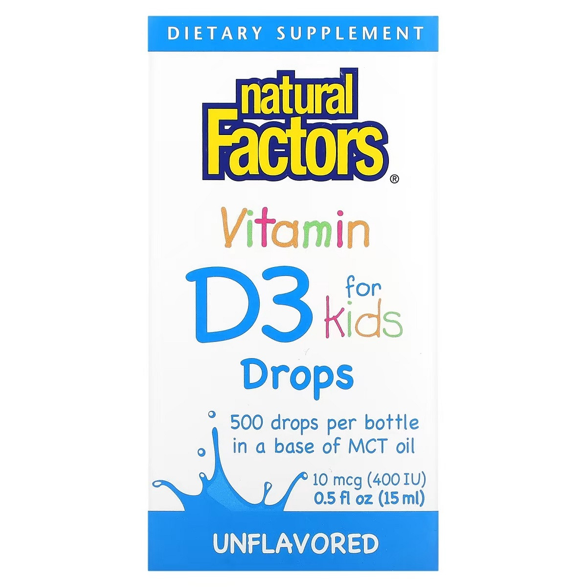 Вітамін D3 у Краплях для дітей, 400 МО, Без Ароматизаторів, Vitamin D3 Drops, Natural Factors, 15 мл, фото 1