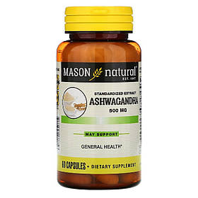 Ашваганда 500 мг, Ashwagandha, Mason Natural, 60 капсул
