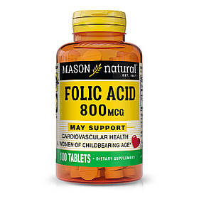Фолієва кислота 800 мкг, Folic Acid, Mason Natural, 100 таблеток
