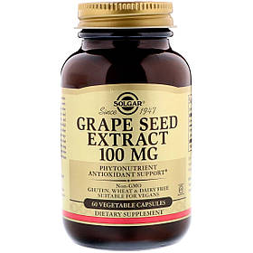 Екстракт Виноградних Кісточок, 100 мг, Grape Seed Extract, Solgar, 60 капсул