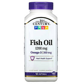 Риб'ячий жир, 1200 мг, Омега-3, 360 мг, Fish Oil Omega 3, 21st Century, 90 желатинових капсул