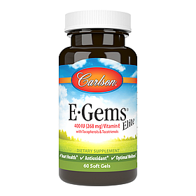 Вітамін E, 400 МО (268 мг), E-Gems Elite, Carlson, 60 желатинових капсул