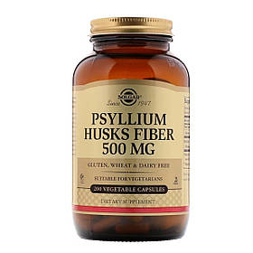 Подорожник (Псиліум), 500 мг, Psyllium Husks Fiber, Solgar, 200 вегетаріанських капсул