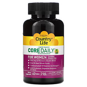 Мультивітаміни для жінок, Core Daily-1 Multivitamin for Women, Country Life, 60 таблеток