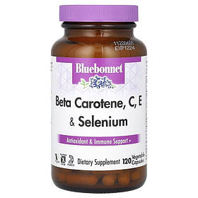 Бета-Каротин, C, Е та Селен, Beta Carotene, C, E, Selenium, Bluebonnet Nutrition, 120 капсул
