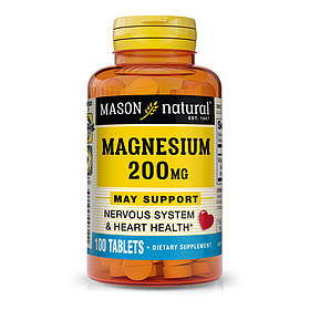 Магній, 200 мг, Magnesium, Mason Natural, 100 таблеток