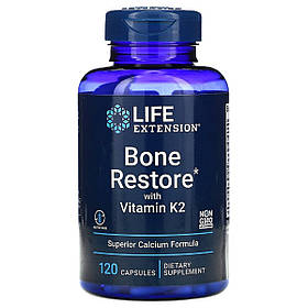 Відновлення Кісток + К2, Bone Restore with Vitamin K2 Life Extension, 120 капсул