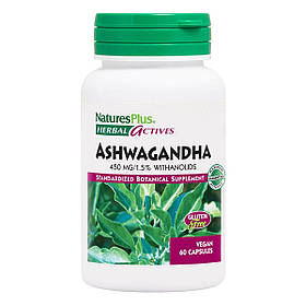 Ашваганда, 450 мг, Ashwagandha, Herbal Actives, Natures Plus, 60 Вегетаріанських Капсул