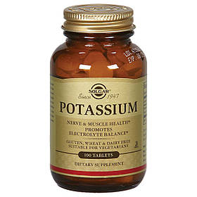 Калій, 99 мг, Potassium, Solgar, 100 таблеток
