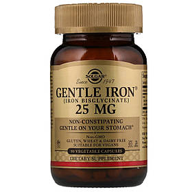 Хелатне залізо, 25 мг, Gentle Iron, Solgar, 90 капсул