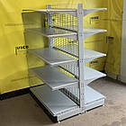 Острівні високі торгові стелажі 2000x1250 з металевими посиленими полицями та гратчастою стінкою MODERN Columb, фото 3