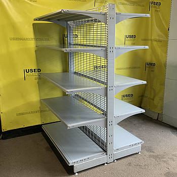 Острівні високі торгові стелажі 2000x1250 з металевими посиленими полицями та гратчастою стінкою MODERN Columb