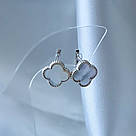 Сережки-конюшинки зі срібла з білим перламутром "Поклик" - англійська застібка, 14 мм, фото 4