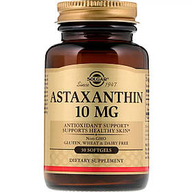Астаксантин, 10 мг, Astaxanthin, Solgar, 30 желатинових капсул