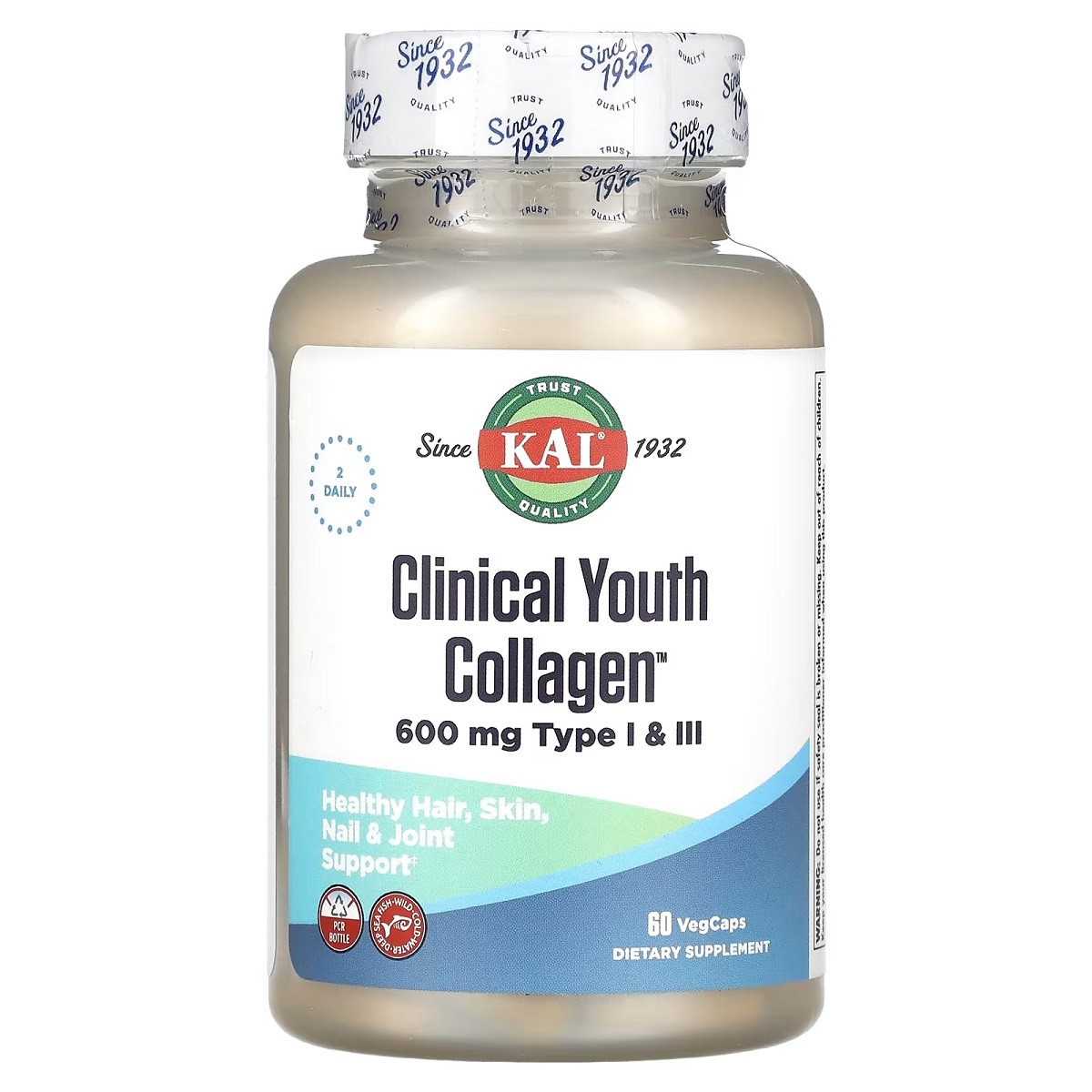 Колаген молодості, Clinical Youth Collagen, KAL, 60 вегетаріанських капсул, фото 1