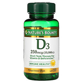 Вітамін D3 швидкого вивільнення, 10000 МО, 250 мкг, Vitamin D, Nature's Bounty, 72 гелевих капсул