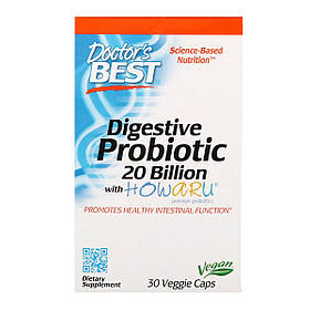 Пробіотики, Digestive Probiotic, Doctor's Best, 20 МЛРД КУО, 30 вегетаріанських капсул