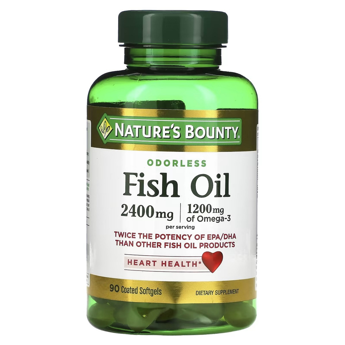 Риб'ячий жир, 2400 мг, Odorless Fish Oil, Nature's Bounty, 90 гелевих капсул, фото 1