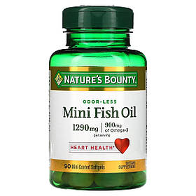 Риб'ячий жир без запаху, 1290 мг, Odor-Less Mini Fish Oil, Nature's Bounty, 90 гелевих капсул
