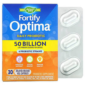Пробіотик щоденного застосування, 50 млрд КУО, Fortify Optima Daily Probiotic, Nature's Way, 30 вегетаріанських капсул