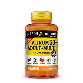 Мультивітаміни 50+ без заліза, Vitrum 50+ Adult-Multi Iron Free, Mason Natural, 100 каплет