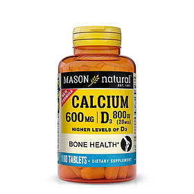 Кальцій 600 мг та Вітамін D3 800 МО, Calcium 600 mg з Vitamin D3 800 IU, Mason Natural, 100 таблеток