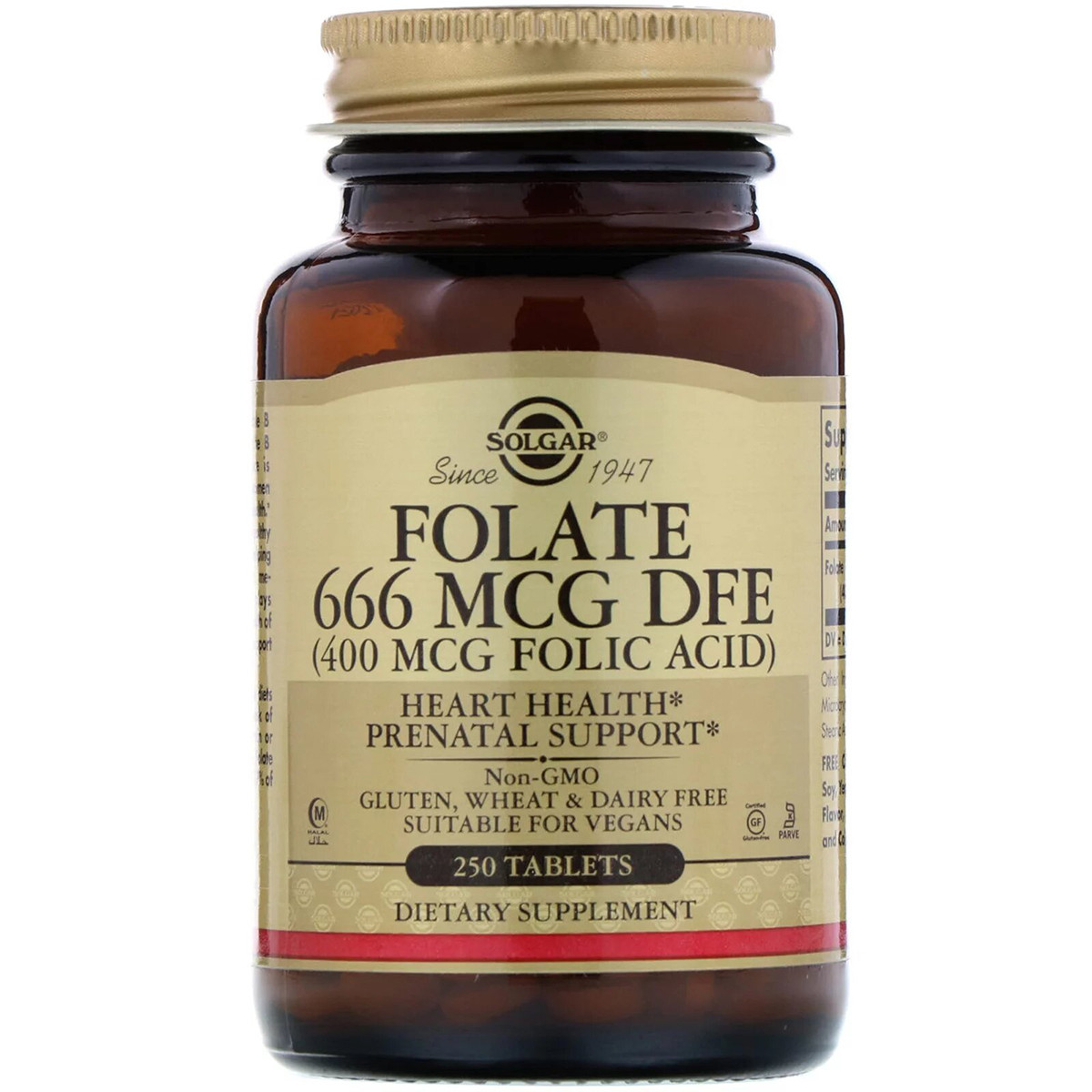 Фолієва Кислота (В9), Folic Acid, 400 мкг, Solgar, 250 таблеток, фото 1