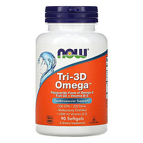 Риб'ячий жир + D3, Tri-3D Omega, Now Foods, 90 желатинових капсул