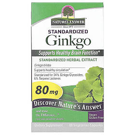 Гінкго Білоба, 80 мг, Standardized Ginkgo, Nature's Answer, 60 вегетаріанських капсул