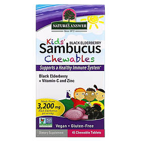 Чорна бузина для дітей з вітаміном С та цинком, Kid's Sambucus Chewables, Black Elderberry + Vitamin C and Zinc, Nature's Answer,