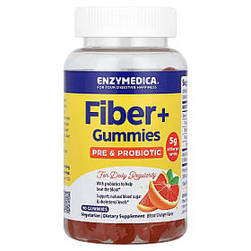 Клітковина +, з пребіотиками та пробіотиками, смак червоного апельсину, Fiber +, Enzymedica, 60 жувальних цукерок