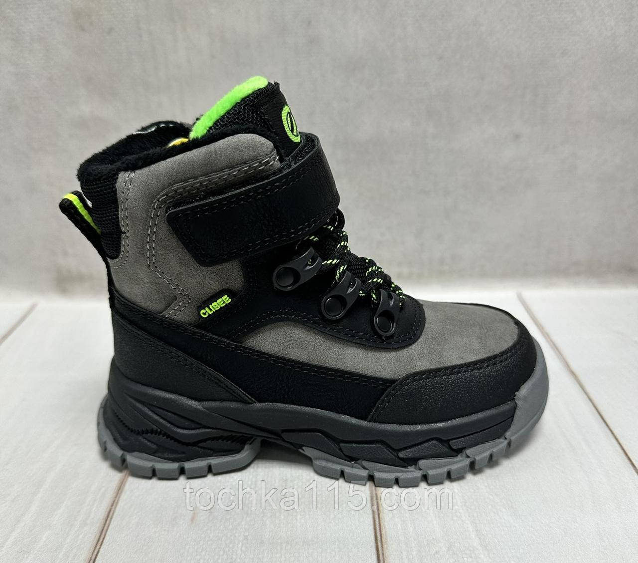 Зимові дитячі черевики на овчині clibee сірий 26-30, фото 1