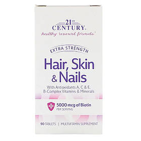 Посилена формула для Волосся, Шкіри і нігтів, Extra Strength, 21st Century, 90 таблеток