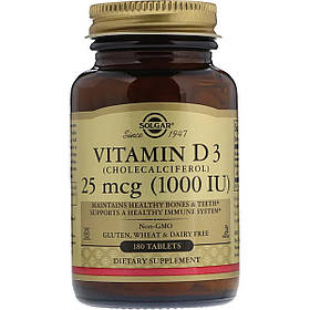 Вітамін D3, 25 мкг, 1000 МО, Cholecalciferol, Solgar, 180 таблеток